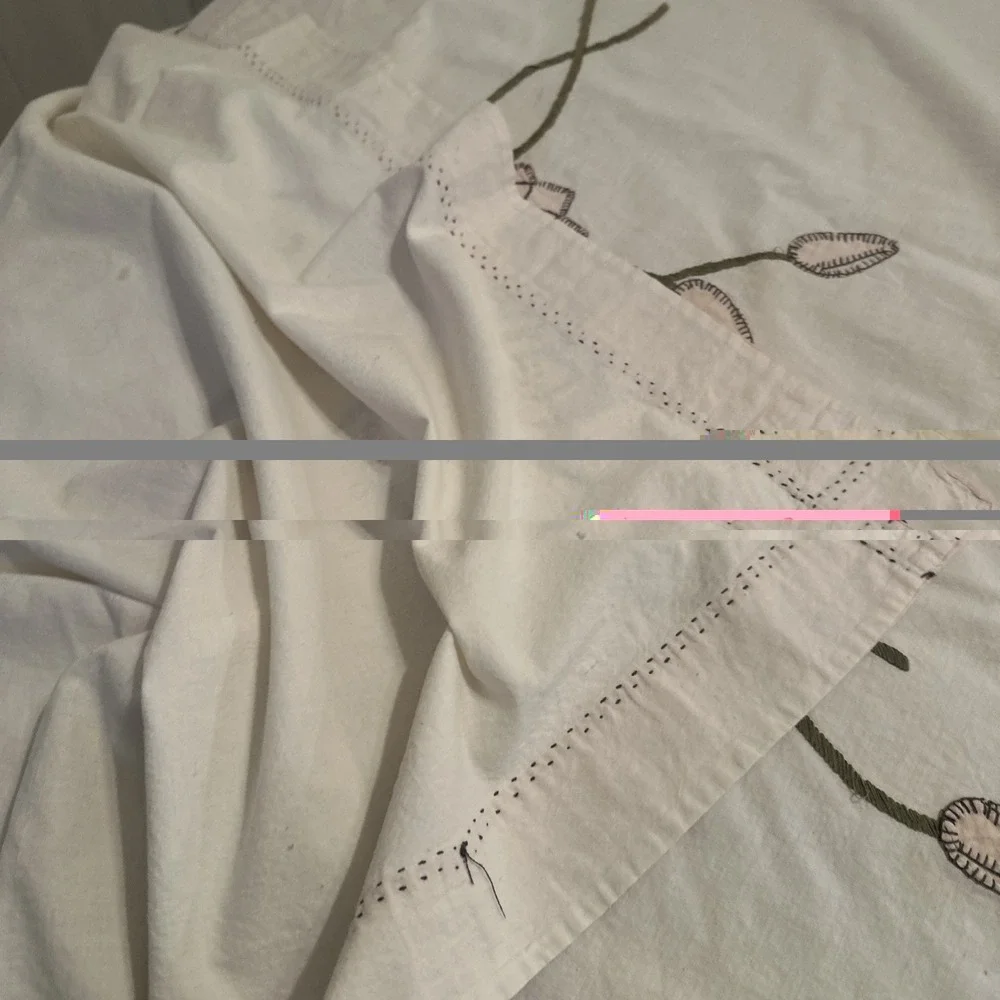 Vtg Hand Embroidered Floral Cottagecream 88